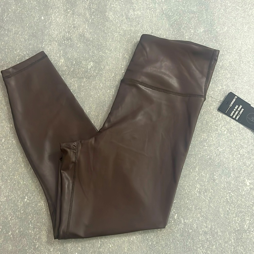 90 degree by Reflex Brown fleece lined faux leather leggings - brown